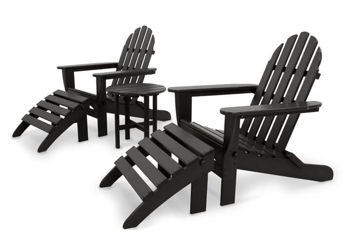 Classics 5-Piece Folding Adirondack and Ottoman Set in Black